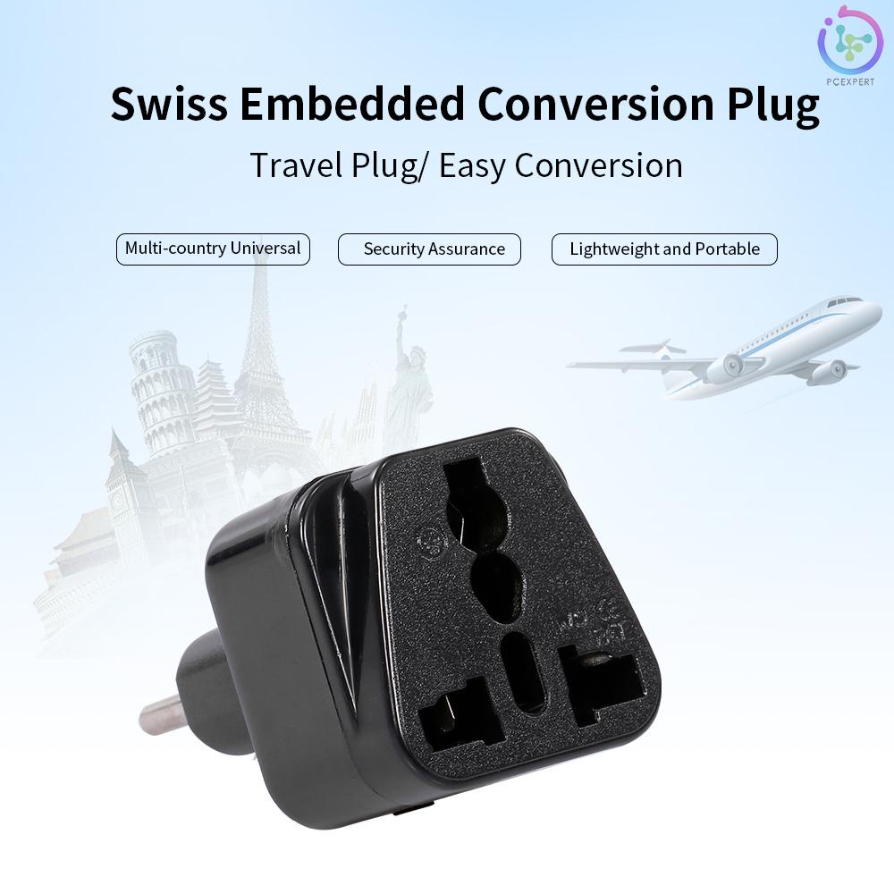 High Quality Swiss Embedded Conversion Plug 5-hole Adaptor Plug Swiss Plug to Universal Socket Travel Plug Adapter Black