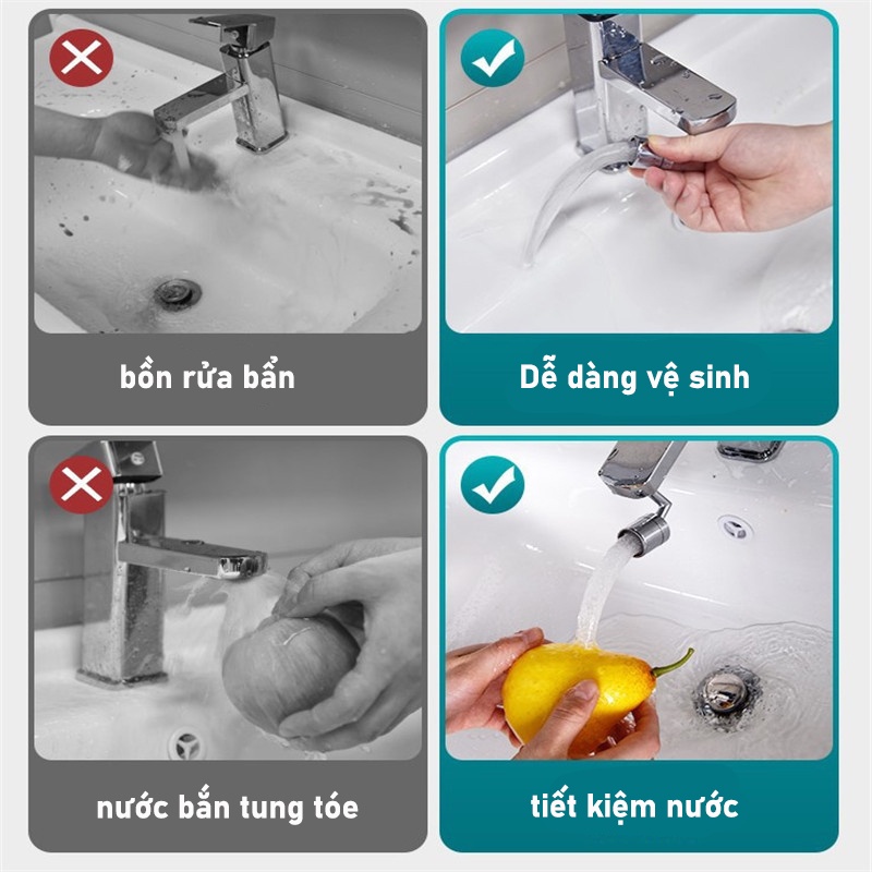 Đầu vòi nước rửa chén bát thông minh xoay 720 độ lắp vòi nước chậu rửa bát chén lavabo với 2 chế độ nước chảy