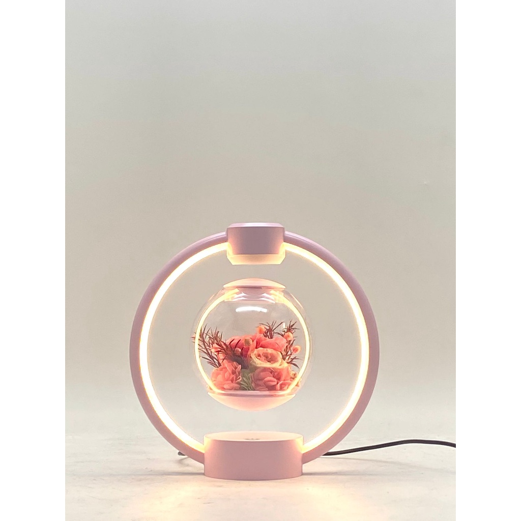 Đèn led trang trí phòng ngủ hình trái tim quả cầu hoa xoay vô cực, Đèn ngủ để bàn cảm ứng có quả cầu hoa bay lơ lửng