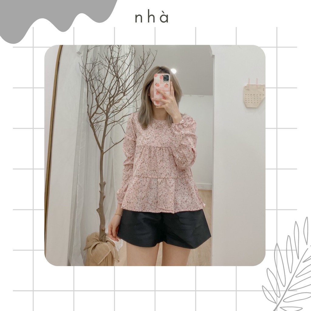 Áo kiểu hoa nhí, baby doll, ,cổ vuông viền ren