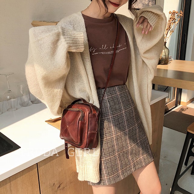DUNEA Chân Váy Họa Tiết Ca Rô Phong Cách Hàn Quốc Thanh Lịch Dành Cho Nữ