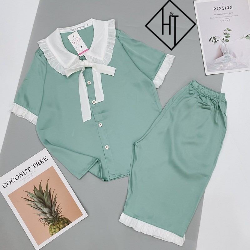 Đồ bộ pijama, tay ngắn quấn lửng, chất lụa latin, HT shop
