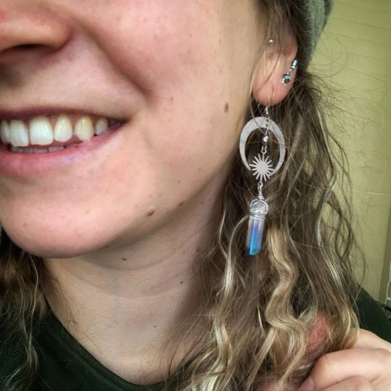 Khuyên Tai Dáng Dài Đính Đá Pha Lê Hình Mặt Trăng/Mặt Trời Mini Cho Người Yêu Tự Nhiên