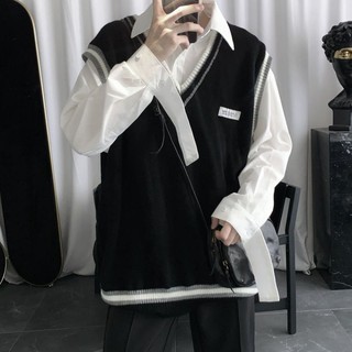 Áo Sweater Không Tay Cổ Chữ V Dáng Rộng Thời Trang Mùa Thu Đông Hàn Quốc Dành Cho Nam Sinh