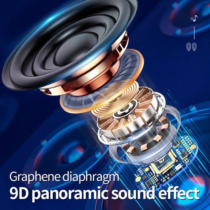 Tai Nghe Không Dây Bluetooth 5.2 TWS 9D HiFi Cảm Ứng Kép Chống Nước Kèm Mic
