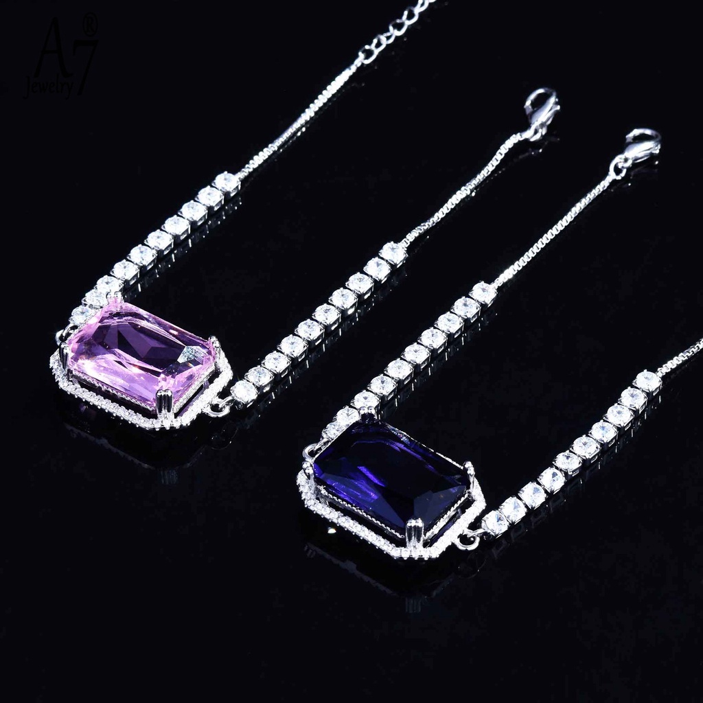 Vòng tay bạc S925 đính đá quý nhiều màu thời trang cho nữ