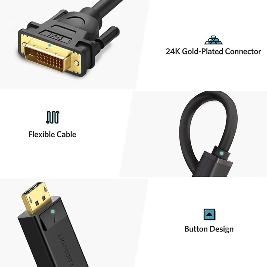 Cáp chuyển Displayport to DVI 24+1 2M chính hãng Ugreen 10221