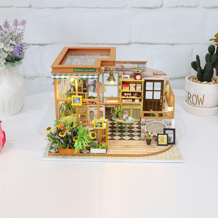 Mô hình nhà DIY Doll House Romantic Password Kèm Mica Chống bụi, Bộ dụng cụ và Keo dán