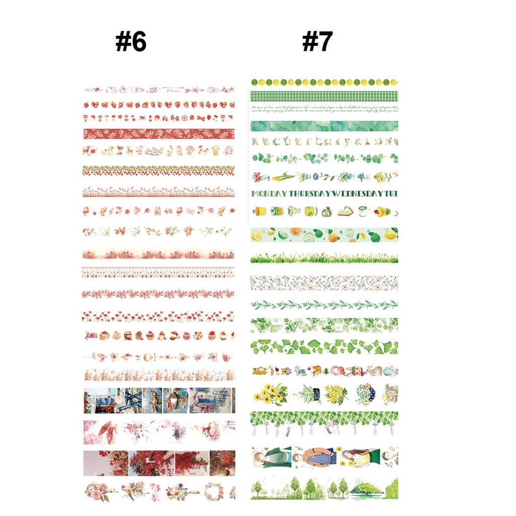 Set 20 Cuộn Băng Dính Washi Tape Trang Trí Scrapbook, Planner