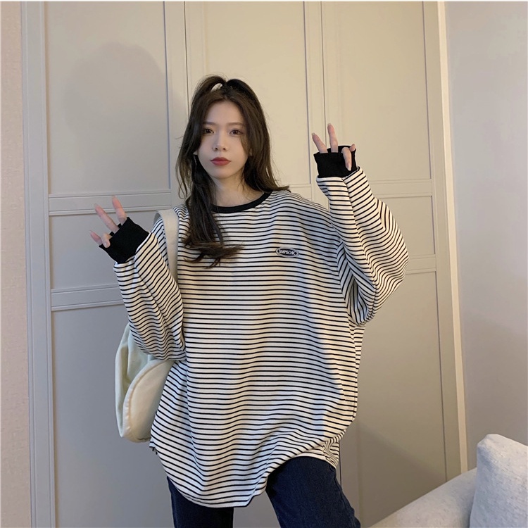 Áo Thu Đông PULL sợi kẻ nhỏ may logo cao su SIMPISCHIC form rộng (Có sẵn/ảnh thật)