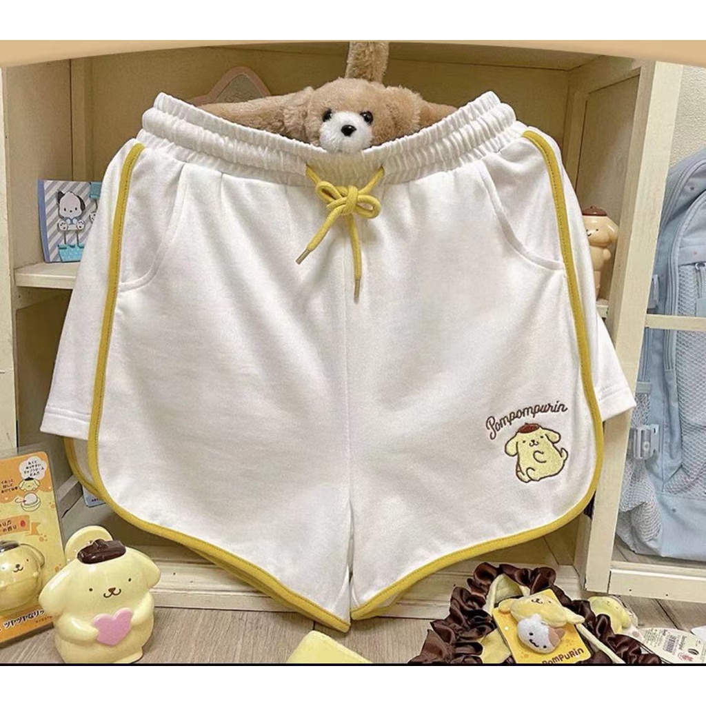 Quần Short Thể Thao Lưng Cao In Hoạt Hình Kuromi My Melody Cinnamoroll Dễ Thương