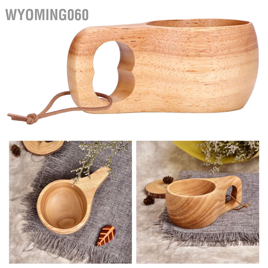 Wyoming060 200ml Single Hole Wooden Cup with Hanging Buckle Milk Coffee Portable Drinking for Home Office
