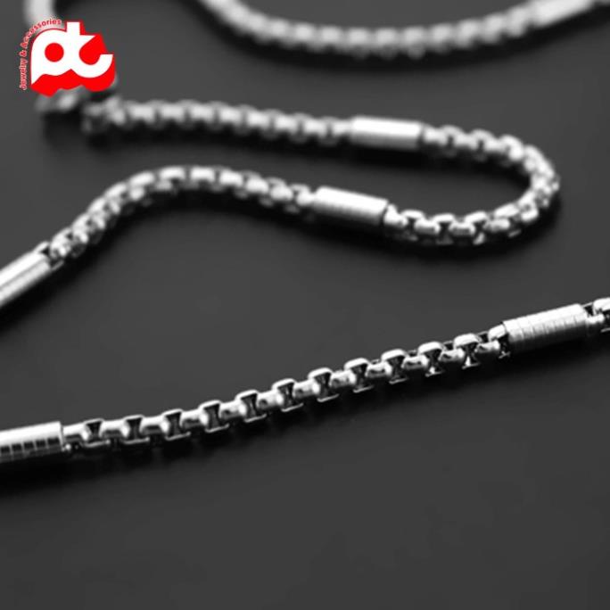 Dây chuyền nam titan cao cấp thời trang đẹp kiểu bọc khoanh chạm họa tiết tròn PT JEWELRY kích cỡ 4mm PTDCNA162