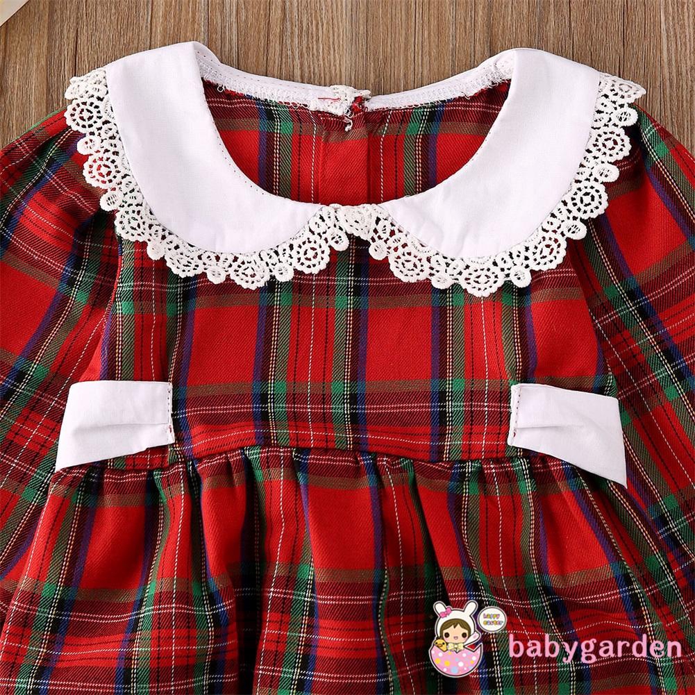 Bộ Áo Liền Quần Caro Tay Dài Dễ Thương Cho Bé Gái