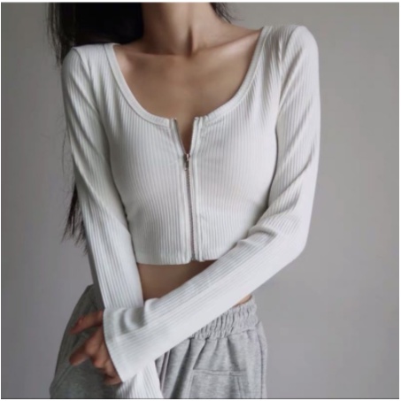 Áo croptop tay dài khóa kéo