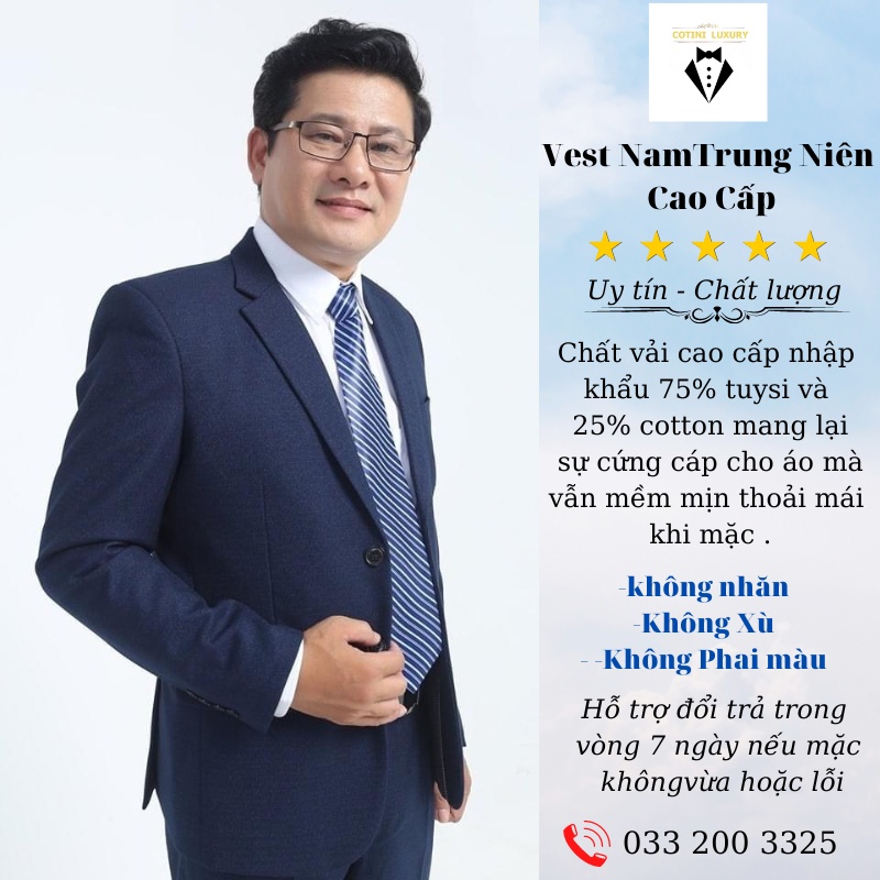 Bộ Vest trung niên, Vest trung tuổi nhiều màu chất liệu vải Tuytsi pha len cao cấp  - COTINI LUXURY
