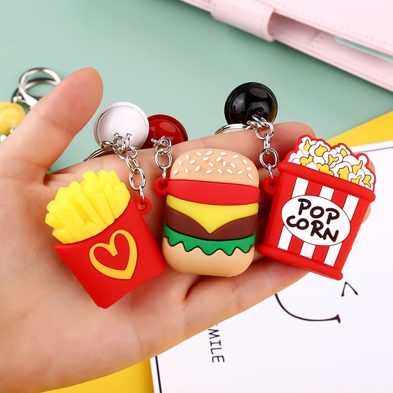 Móc khoá thức ăn " Bánh mì , pizza , hamberger, khoai tây" độc đáo