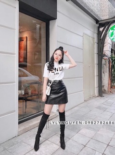 Combo Chân váy da + Áo thun fendi