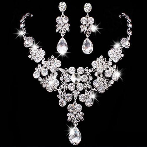 Set vòng cổ và hoa tai đính đá thời trang sang trọng cho nữ