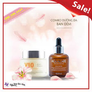 Combo Tinh chất bơ + Kem dưỡng trắng sáng da V10 Skinaz