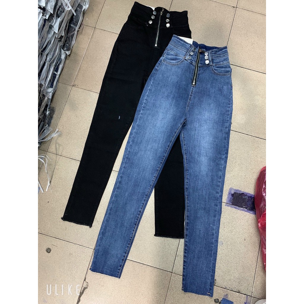 [VIDEO FREESHIP ] QUẦN SKINNY JEAN NỮ GIÃN LƯNG CAO MÀU XANH MÀU ĐEN DÂY KÉO 6 NÚT CAO CẤP BABO SIÊU TRẺ TRUNG