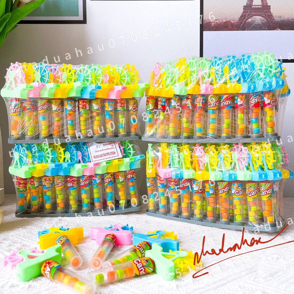 Combo 3 cây kẹo đồ chơi hình chong chóng có còi sắc màu hàng cty VN chất lượng cao
