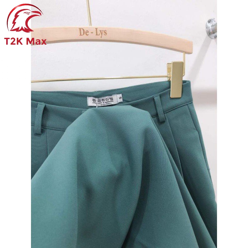 Quần ống loe nữ xếp ly dài trên 100cm cạp cao - Quần ống suông rộng lưng cao chất vitex cao cấp - T2K Max