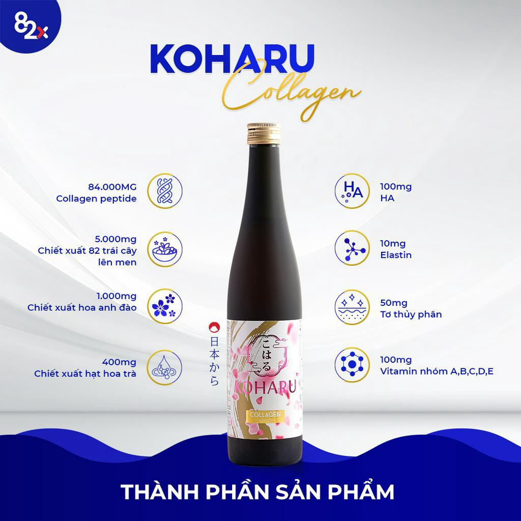 Nước Uống Collagen 82X COLLAGEN KOHARU 84000mg Collagen Peptide, đẹp da khỏe tóc & Móng (500ml/Chai)