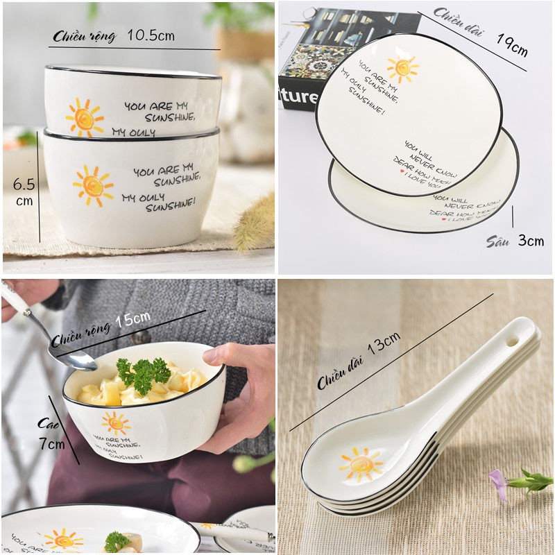 Bộ bát đĩa sứ 18 món cao cấp hoa văn mặt trời hàng sẵn - VS34