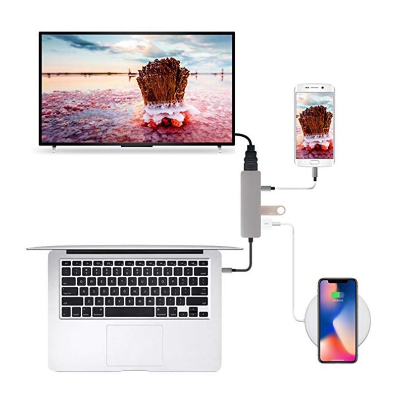 Hub USB 3.1 Type-C sang HDMI 4K Thunderbolt 3 USB C tương thích với đầu đọc Usb3.0 TF SD