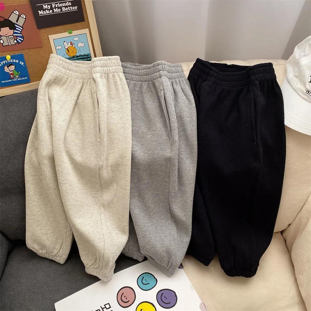 MNGRL Quần Jogger Vải Waffle Ống Rộng Thời Trang Hàn Quốc Cho Bé Trai Bé Gái
