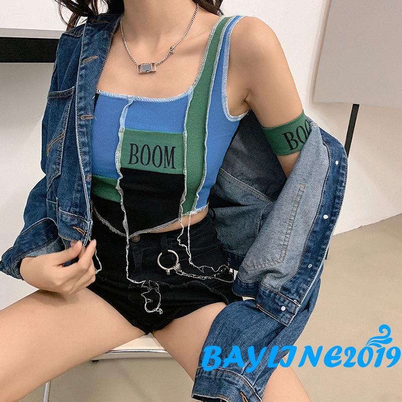 Áo Không Tay Hở Lưng Lưng Cao Màu Sắc Tương Phản Quyến Rũ Dành Cho Nữ