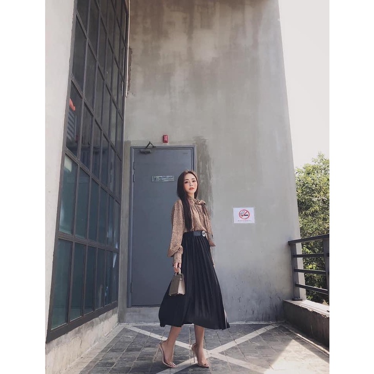 Chân váy xếp li dáng dài cạp cao chân váy midi nữ công sở MIVOSA CV002