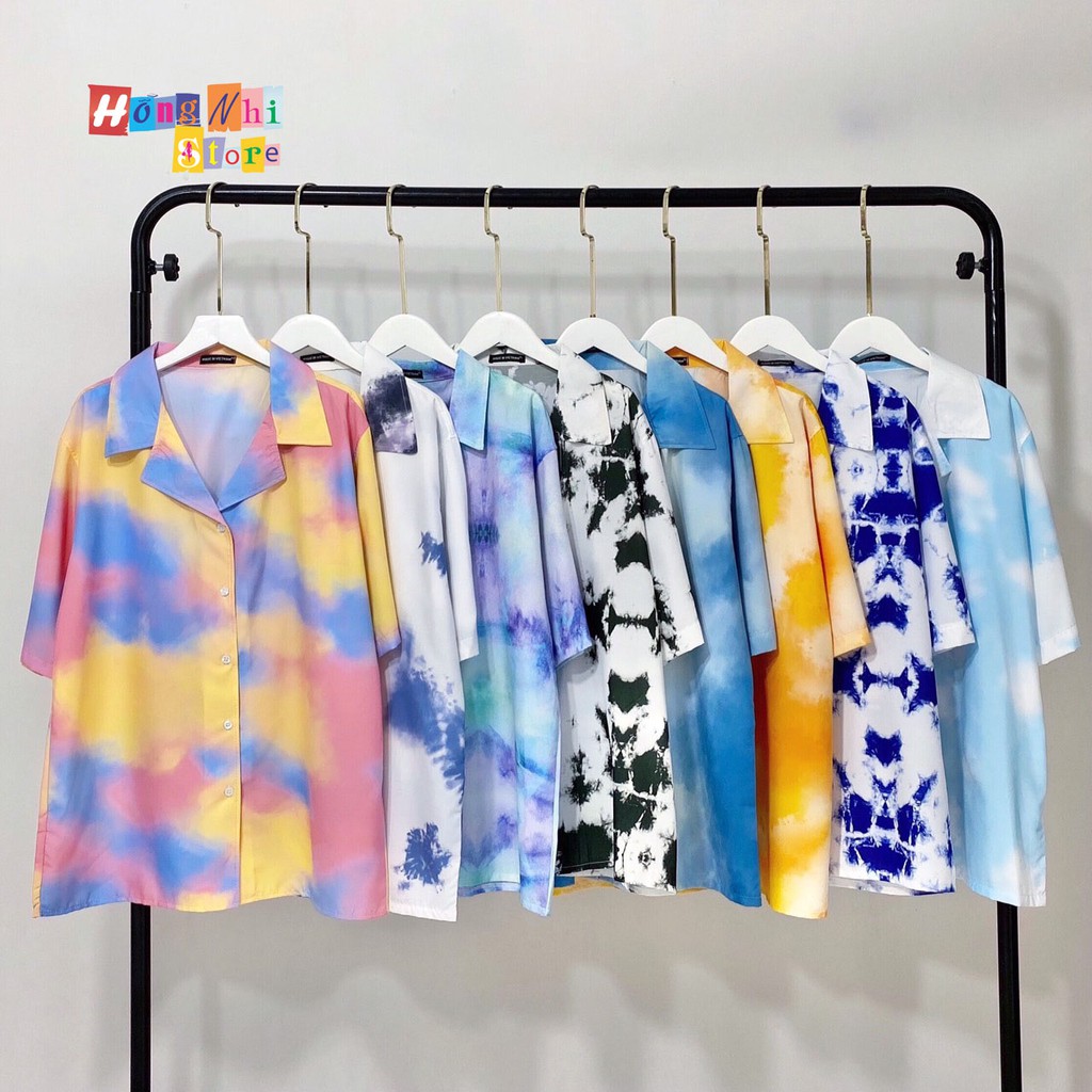 Áo Sơ Mi Họa Tiết Loang Màu Tay Lỡ Dáng Rộng Ulzzang Unisex, Sơ Mi Đi Biển - MM