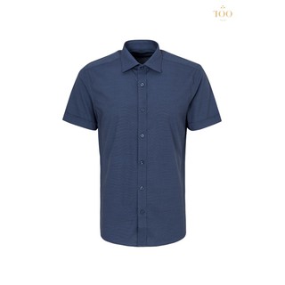 Áo sơ mi ngắn tay TQQ YH90CB màu xanh tím than vân chìm nam tính lịch thiệp chất vải mịn mát