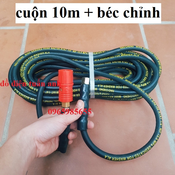 Dây Xịt Rửa Xe Áp Lực Cao Lõi Thép 10M-15M-20M ren 13,14mm kèm béc xịt chỉnh tia dùng cho đầu máy rửa xe culoa kéo