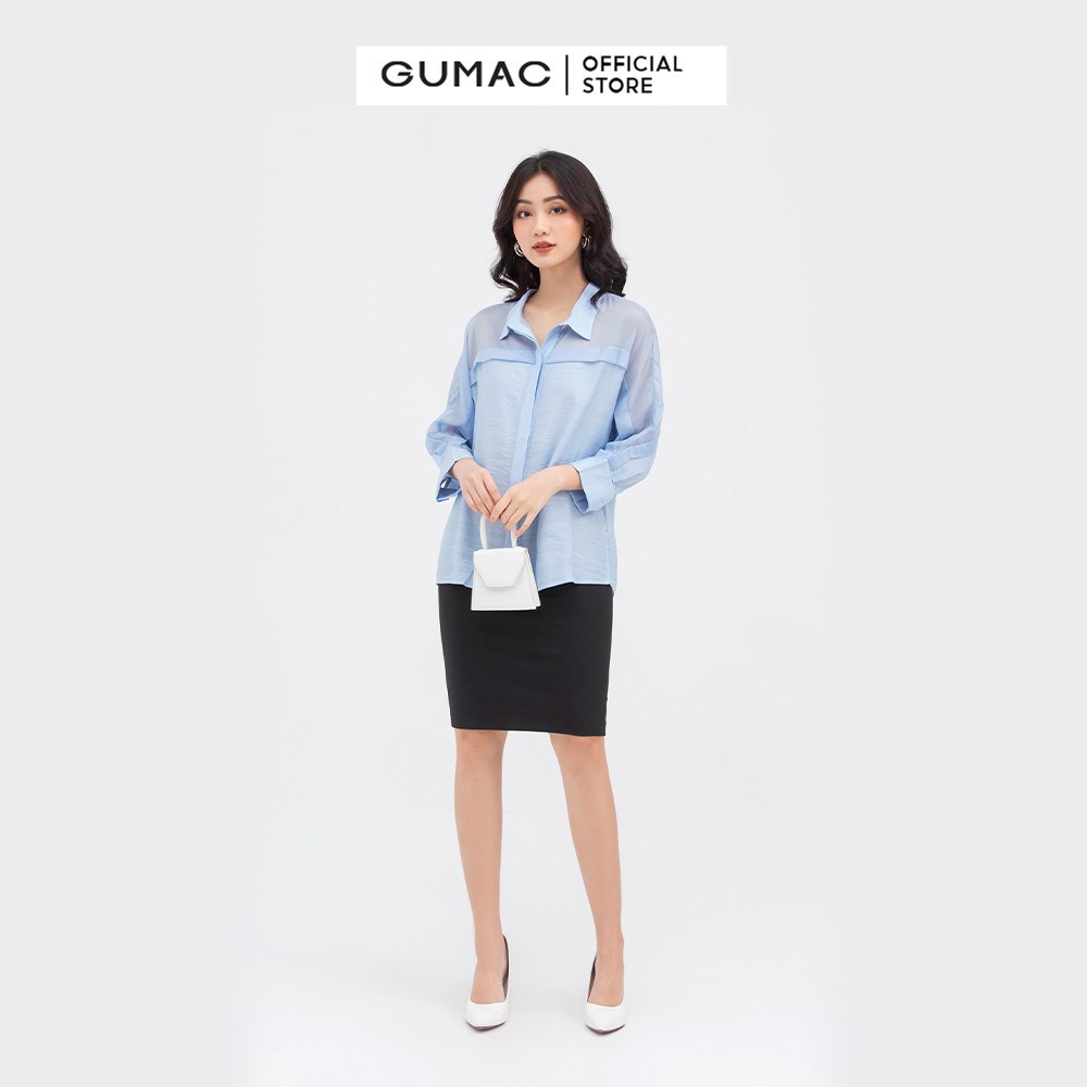 Áo sơ mi nữ giấu nút GUMAC màu xanh hàn quốc đẹp AB831 - HÀNG MỚI VỀ