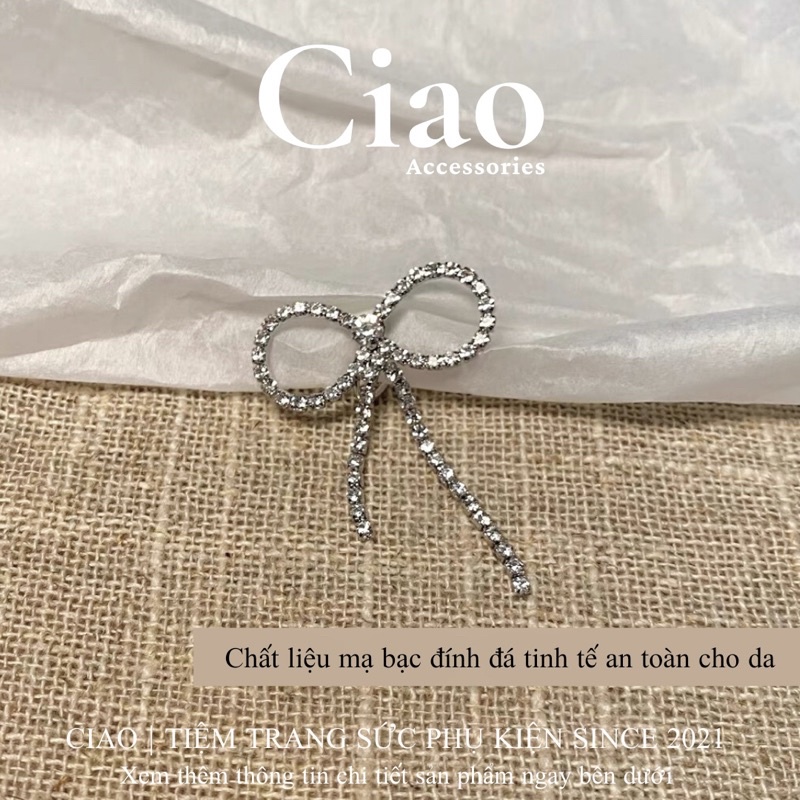 [HOẢ TỐC 1H] Khuyên vành tai/ Kẹp vành tai mạ thiết kế hình nơ đính đá lấp lánh mã 22 Ciao accessories