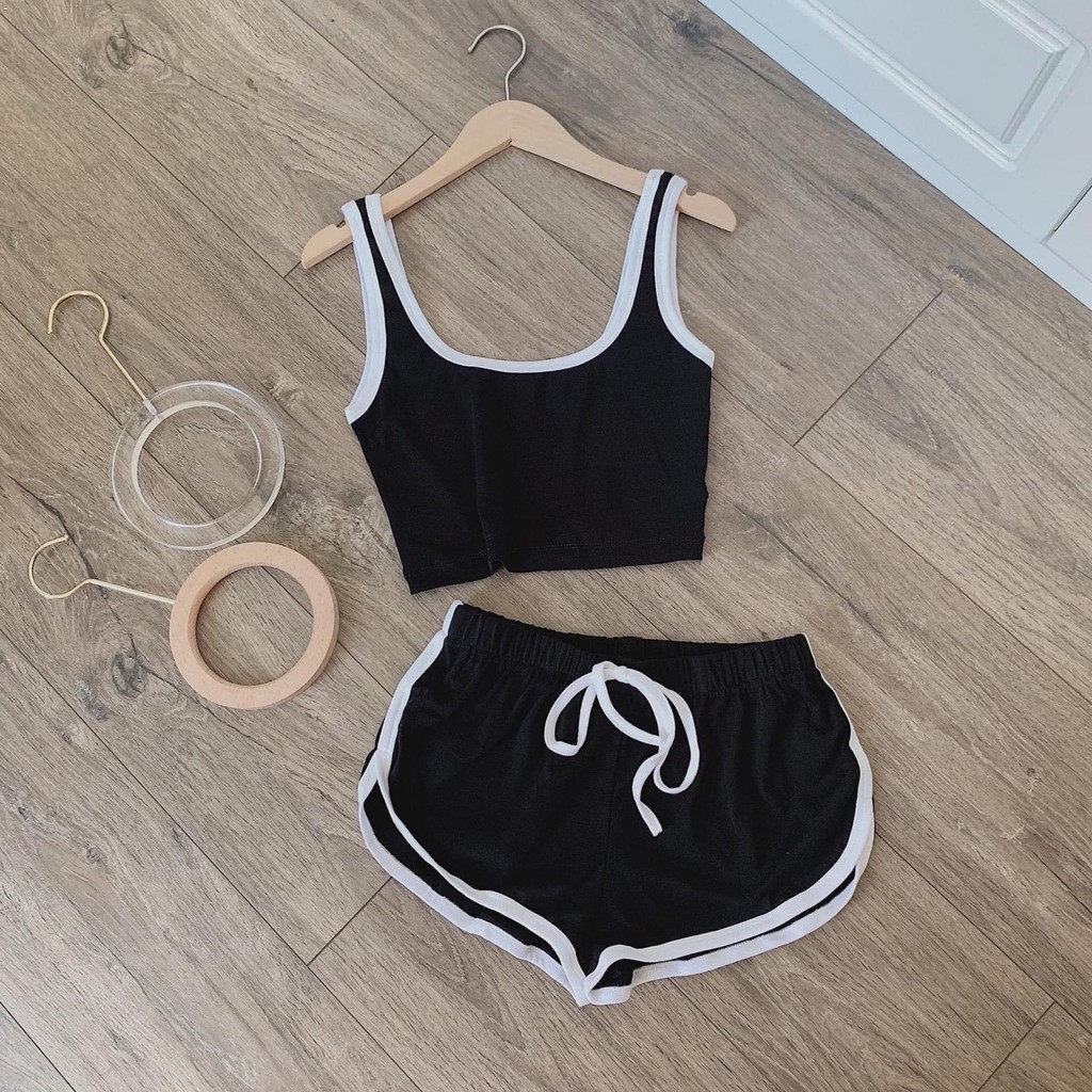 Đồ bộ croptop nữ vải thun co dãn kiểu dáng sexy CRSB006