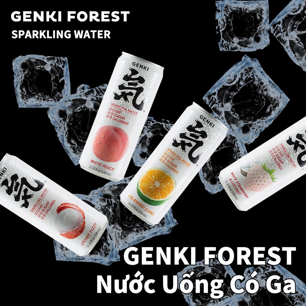 Combo 6 lon Nước Soda trái cây Genki Forest Sparkling có ga không Calo lon 330ml ＊AramoMart＊