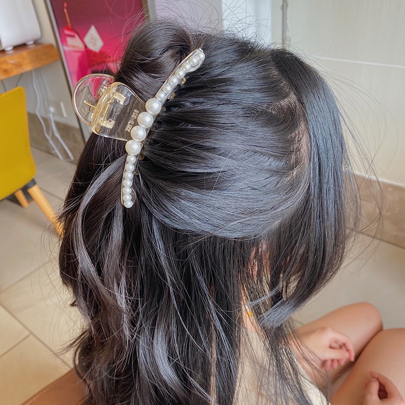 Kẹp Tóc Càng Cua Cho Nữ Đính Hạt 2 Màu Đen-Vàng
