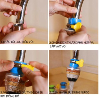 Đầu Lọc Nước Trực Tiếp Tại Vòi 6 Tầng Lọc V4 - Lọc Nước Mini 6 Tầng Có Co Tăng Giảm Gắn Được Mọi Loại Vòi