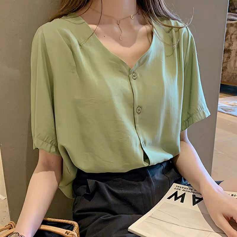 áo sơ mi nữ tay ngắn vải mềm mát dễ thương siêu cute