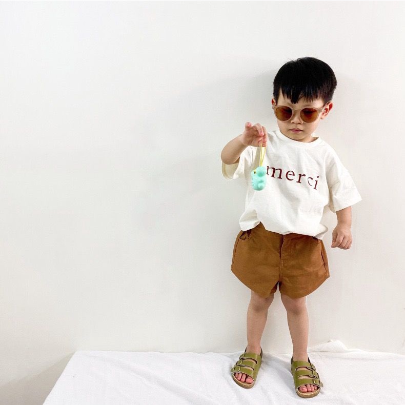 Quần short ống rộng phối túi lớn phong cách Hàn Quốc dành cho bé trai bé gái