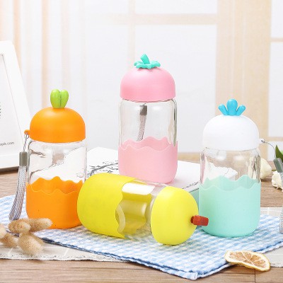 BN2 Bình Nước Thủy Tinh Nắp hoa quả 300ml thuỷ tinh bình nước hoa quả cute chai nước dễ thương