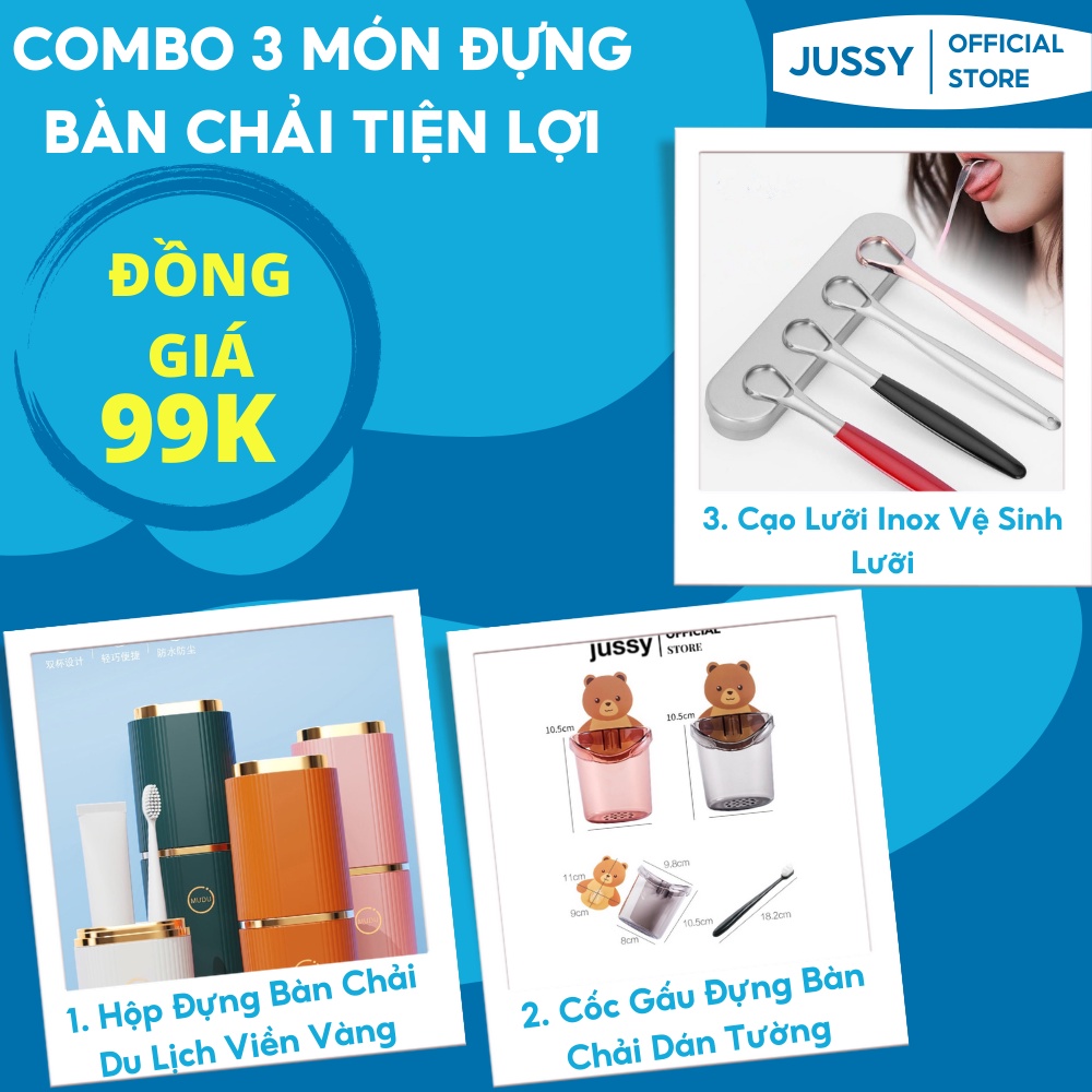 Combo 3 Món Hộp Đựng Bàn Chải Đánh Răng, Cạo Lưỡi Vệ Sinh Răng Miệng Tiện Lợi Từ Jussy Official Sale Đồng Giá