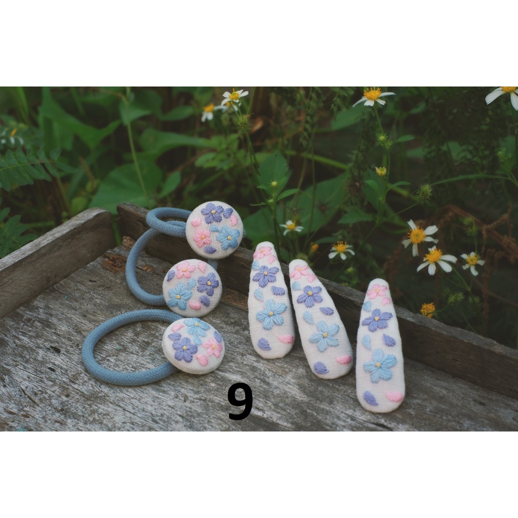 Kẹp mái,cặp tóc, dây buộc tóc thêu tay vải linen xinh xắn