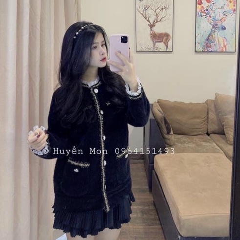 Áo khoác len lông cừu nữ cardigan hàng cao cấp viền thừng sang chảnh phong cách thời trang hàn quốc | BigBuy360 - bigbuy360.vn