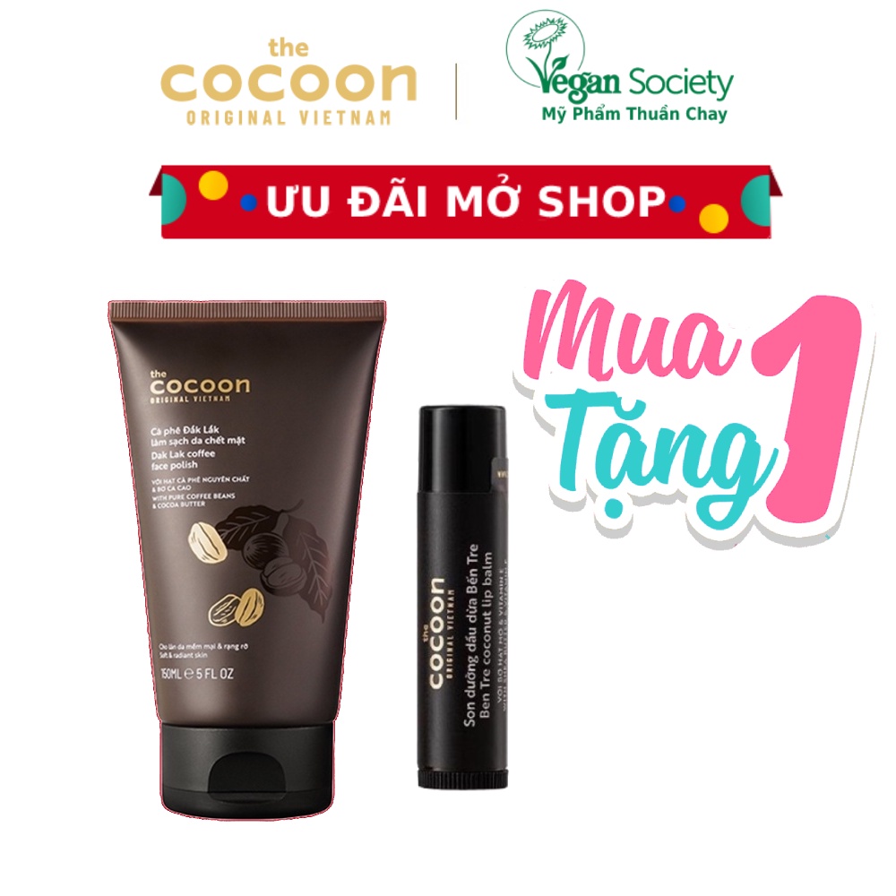 Tẩy da chết mặt cà phê Đắk Lắk Cocoon 150ml Dak Lak coffee face polish - Vegan Society