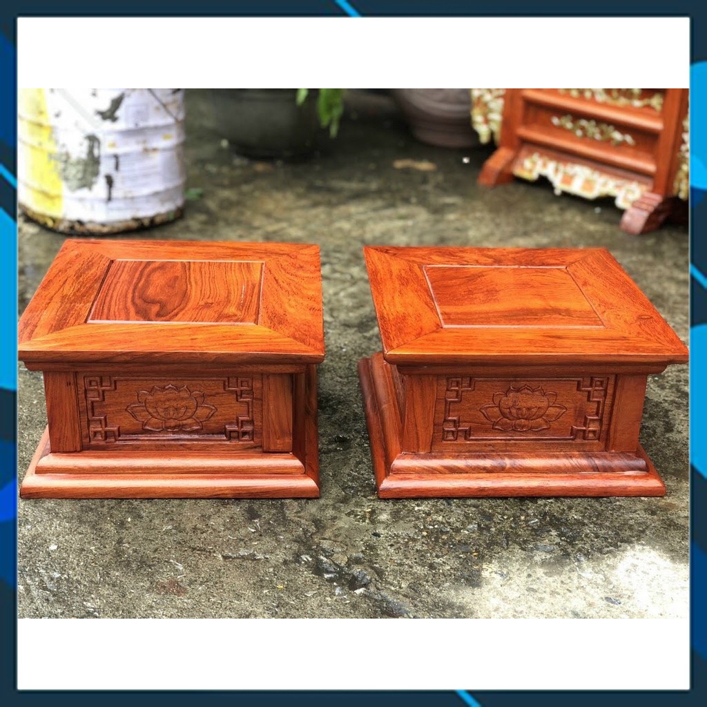 Đôn vuông hoa sen gỗ hương sang trọng cao 18cm